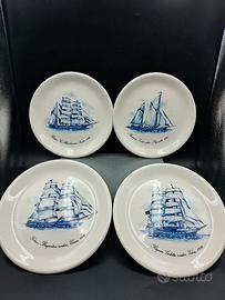 Set 4 piatti decorati Ceramica Piral con velieri