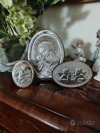 Trittico icone sacre da collezione argento.