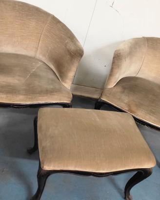 Set 2 Poltroncine Vintage con Pouf Poggiapiedi