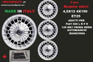 Cerchi grifo bianco 4,5x 12 4x190 fiat 500 l f r
