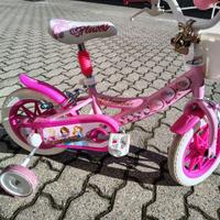 Bici bimba rosa con cestino  e rotelle 1 -3 anni