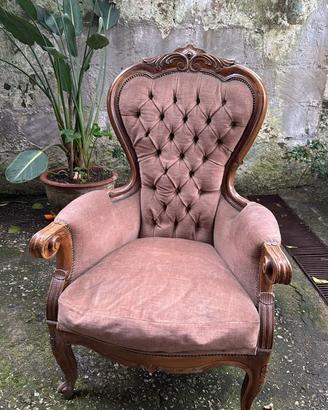 Sedia vintage in legno e velluto