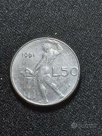MONETA 50 LIRE ITALIA 1991 ERRORE DI CONIO