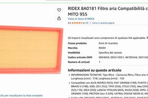 FILTRO ARIA  NUOVO ARCA RIDEX  8A0181