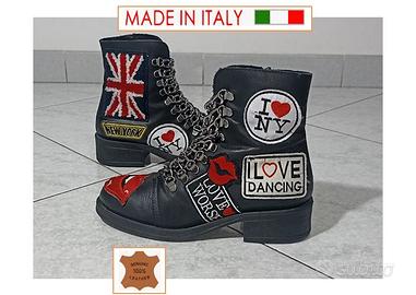 Anfibi Stivaletti n.37 Pelle Made in Italy Patch