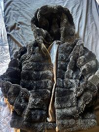 Giacca Eco pelliccia nera con cappuccio tg.S/M