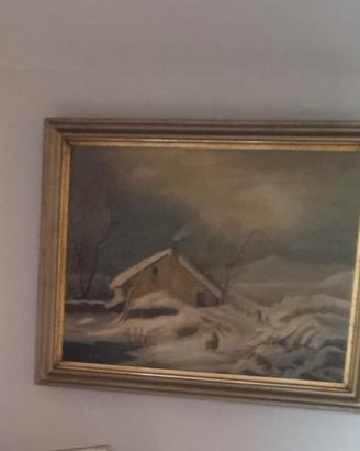 Quadro Casina nella neve cm. 68x54
