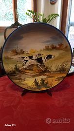 Piatto ceramica vintage di Deruta canj da caccia