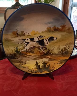 Piatto ceramica vintage di Deruta canj da caccia