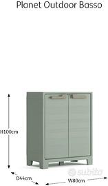 armadio resina 2 ripiani regolabili 80x44x100