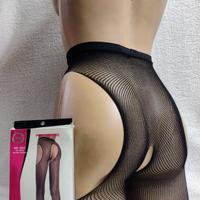 Calza con Reggicalze Nera in Microrete, Tg Unica