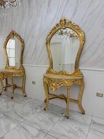 Consolle in legno finitura foglia oro anticato