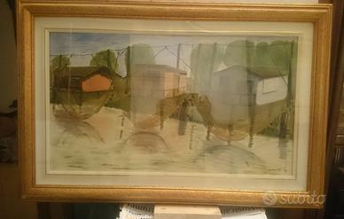 quadro ad olio capanni da pesca firmato