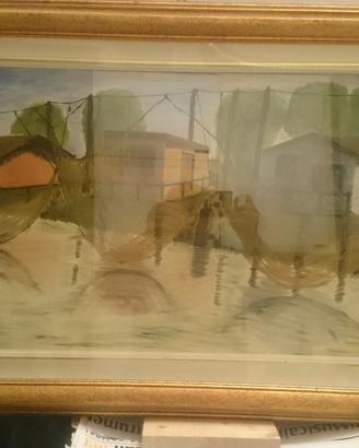 quadro ad olio capanni da pesca firmato