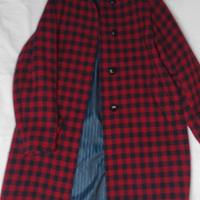 Cappotto di lana disegno pied de poule rosso e blu