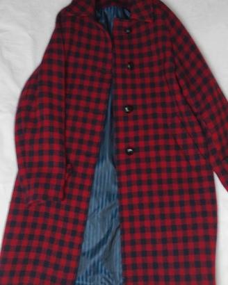 Cappotto di lana disegno pied de poule rosso e blu