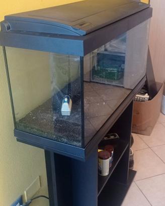 Acquario con filtro, mobile e accessori.