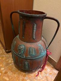 Grande Vaso Anfora Antica in Rame Battuto e Bronzo