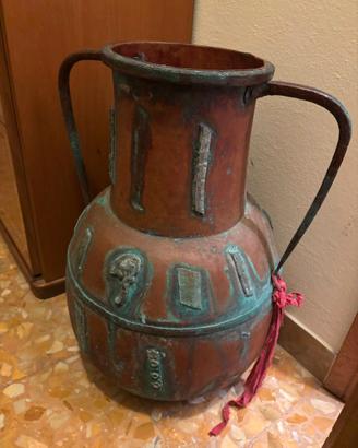 Grande Vaso Anfora Antica in Rame Battuto e Bronzo