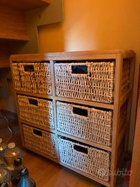 cassettiera vimini e legno