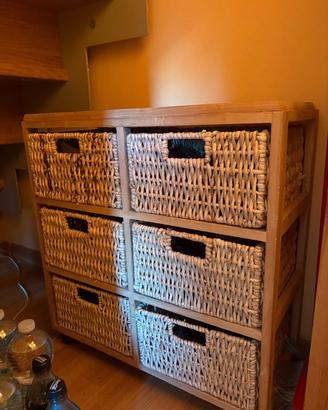 cassettiera vimini e legno