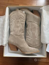 Stivali texani vera pelle beige
