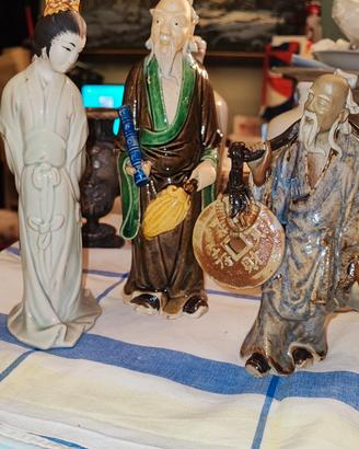 Tre Statuette Cinesi orientali Vintage 