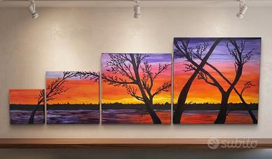 quadri con tramonto e alberi 