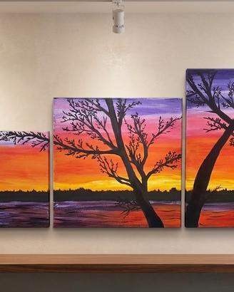 quadri con tramonto e alberi 