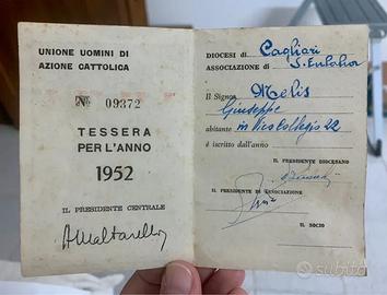 Tessera Azione Cattolica 1952 - Diocesi Cagliari