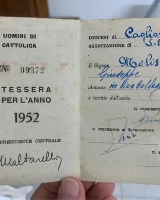 Tessera Azione Cattolica 1952 - Diocesi Cagliari