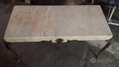 Tavolino antico in marmo di Carrara, broza/ottone