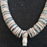 collana mala tibetana in osso e intarsi