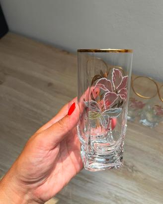 Set 5 Bicchieri Vintage con Motivo Floreale e Filo