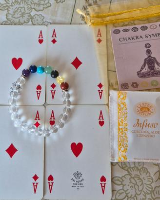 braccialetto in quarzo ialino con pietre 7 chakra 