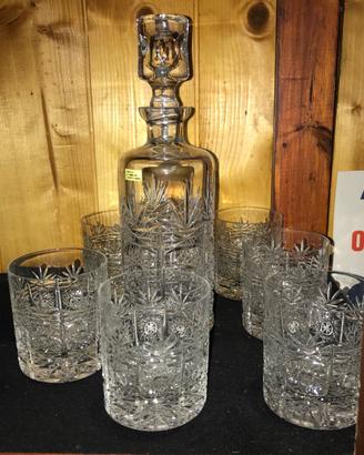 Set Whisky Cristallo Lavorato a Mano Bott + 6 Bicc