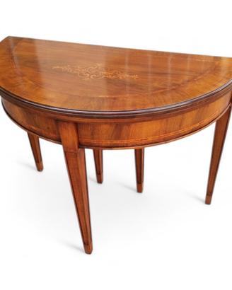 Tavolo consolle artigianale demilune intarsiato