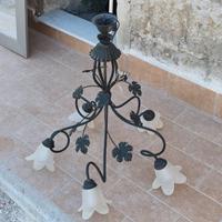 Lampadario 5 Luci Ramato Motivo Floreale