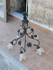 Lampadario 5 Luci Ramato Motivo Floreale