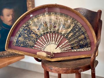 Raro Ventaglio d'Epoca Incorniciato