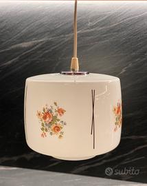 Lampadario Vintage  Vetro Opalino Bianco