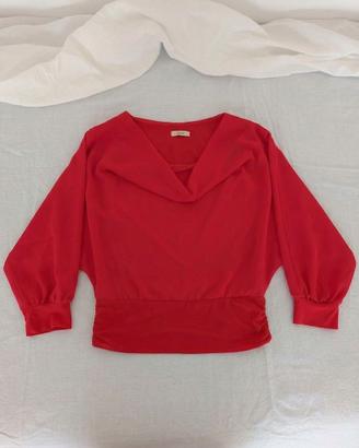 Blusa donna rossa M scollo drappeggiato Paquita