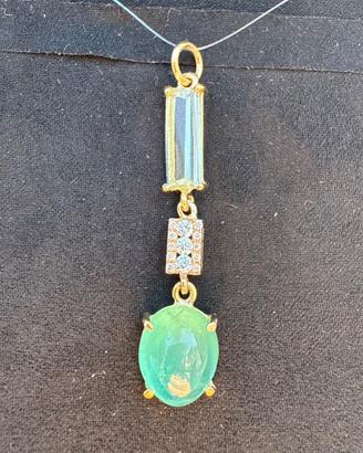 Ciondolo Oro 18k Smeraldo 5,6ct Acquamarina Diaman