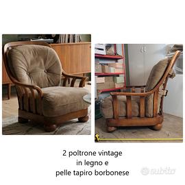 2 poltrone in legno e pelle tapiro borbonese