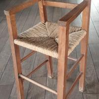 Seggiolone in legno e paglia vintage