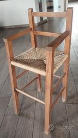 Seggiolone in legno e paglia vintage