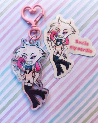 Bundle Angel Dust Hazbin hotel keychain + sticker 