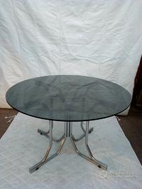 tavolo tondo modernariato cristallo fumé 