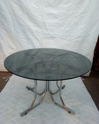 tavolo tondo modernariato cristallo fumé 