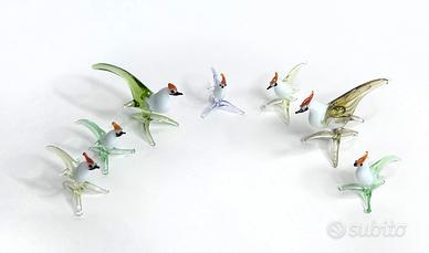 Famiglia di 7 Uccellini in vetro